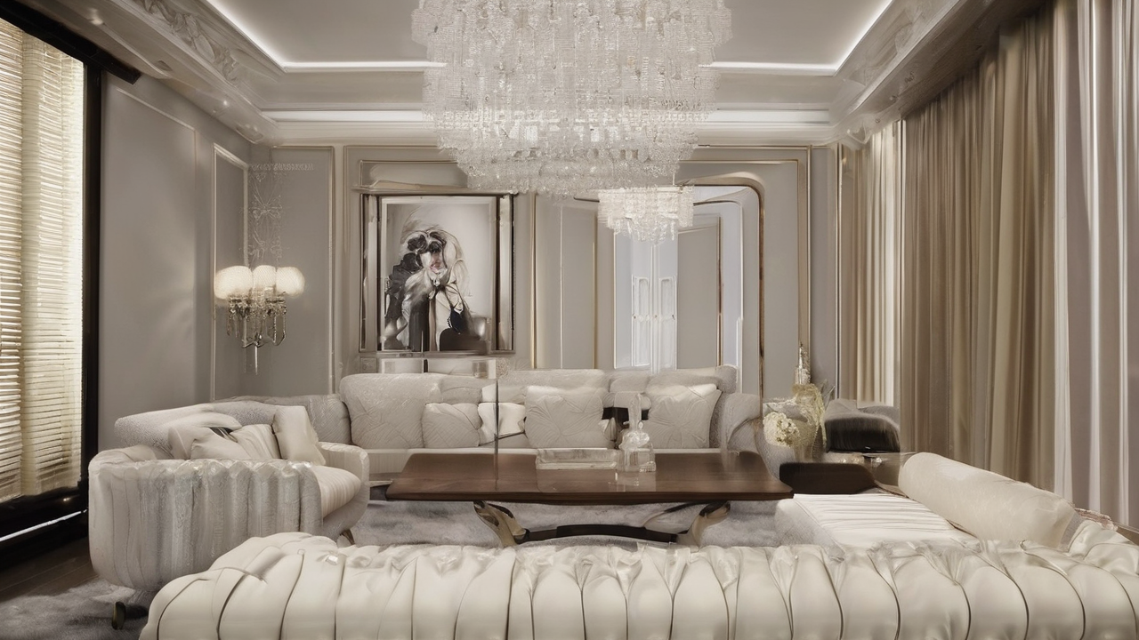 Eleganckie rolety rzymskie z delikatnym marszczeniem materiału w stylowym salonie