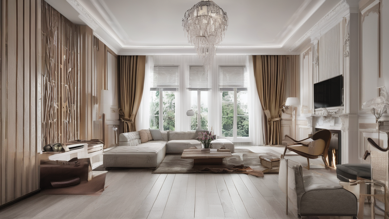 Stylowe wnętrze z dużymi oknami i eleganckimi roletami tworzące inspirującą atmosferę